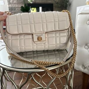 Chic Cream Quilted Shoulder Bag with Gold Chain